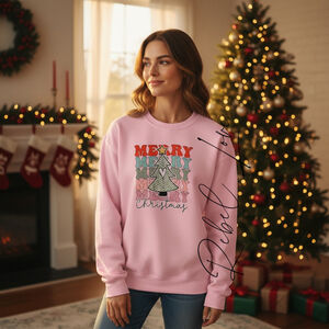 Women's Gildan Pink Merry Christmas Tree Sweatshirt XL Handmade, Unisex Fit,